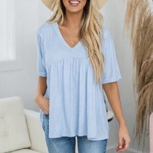 Pink Lily First Date Dreams Babydoll Knit Blouse in Baby Blue